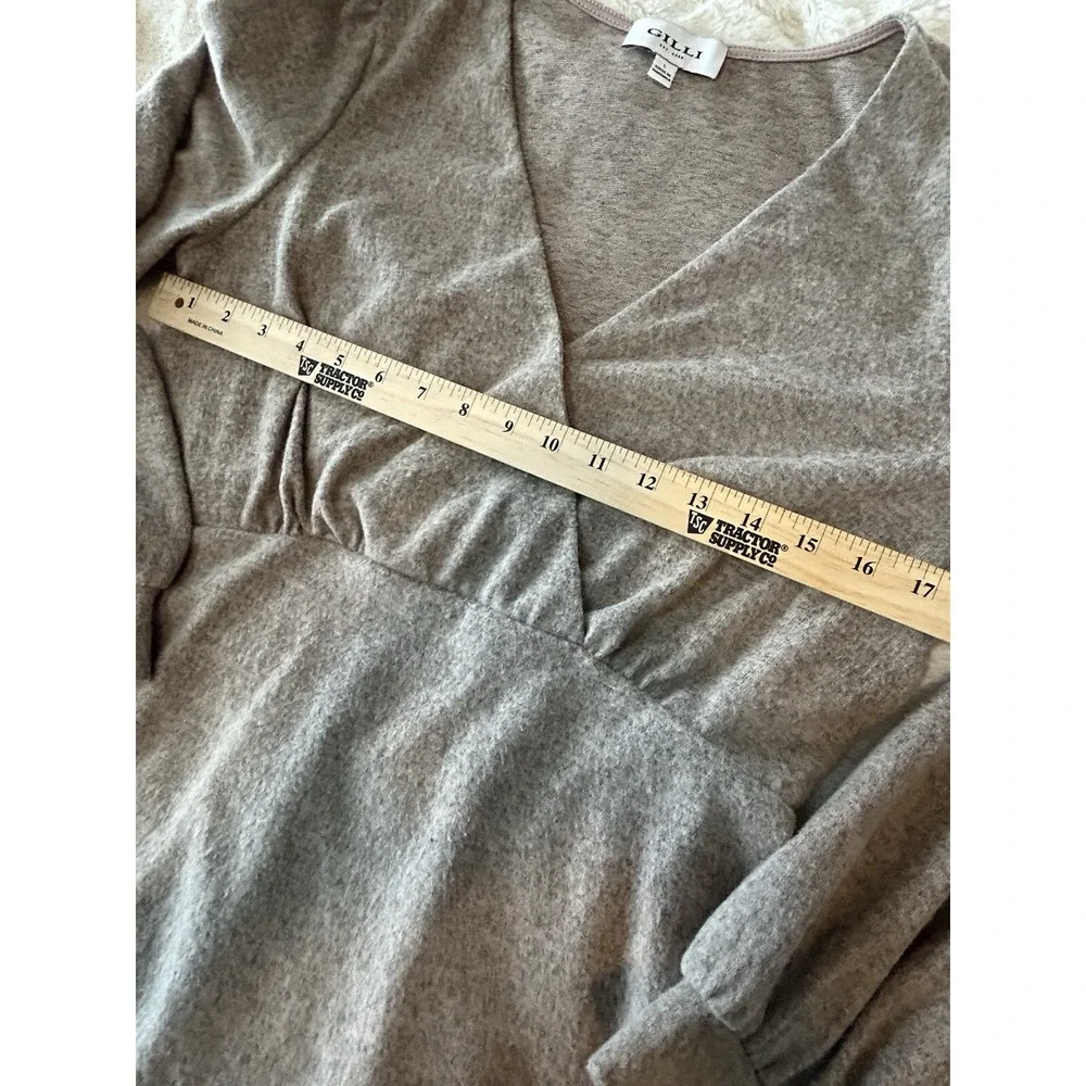 Womens Taupe Long Sleeve Dress Large‎ Ruffled Accents Super Soft! - Picture 6 of 10